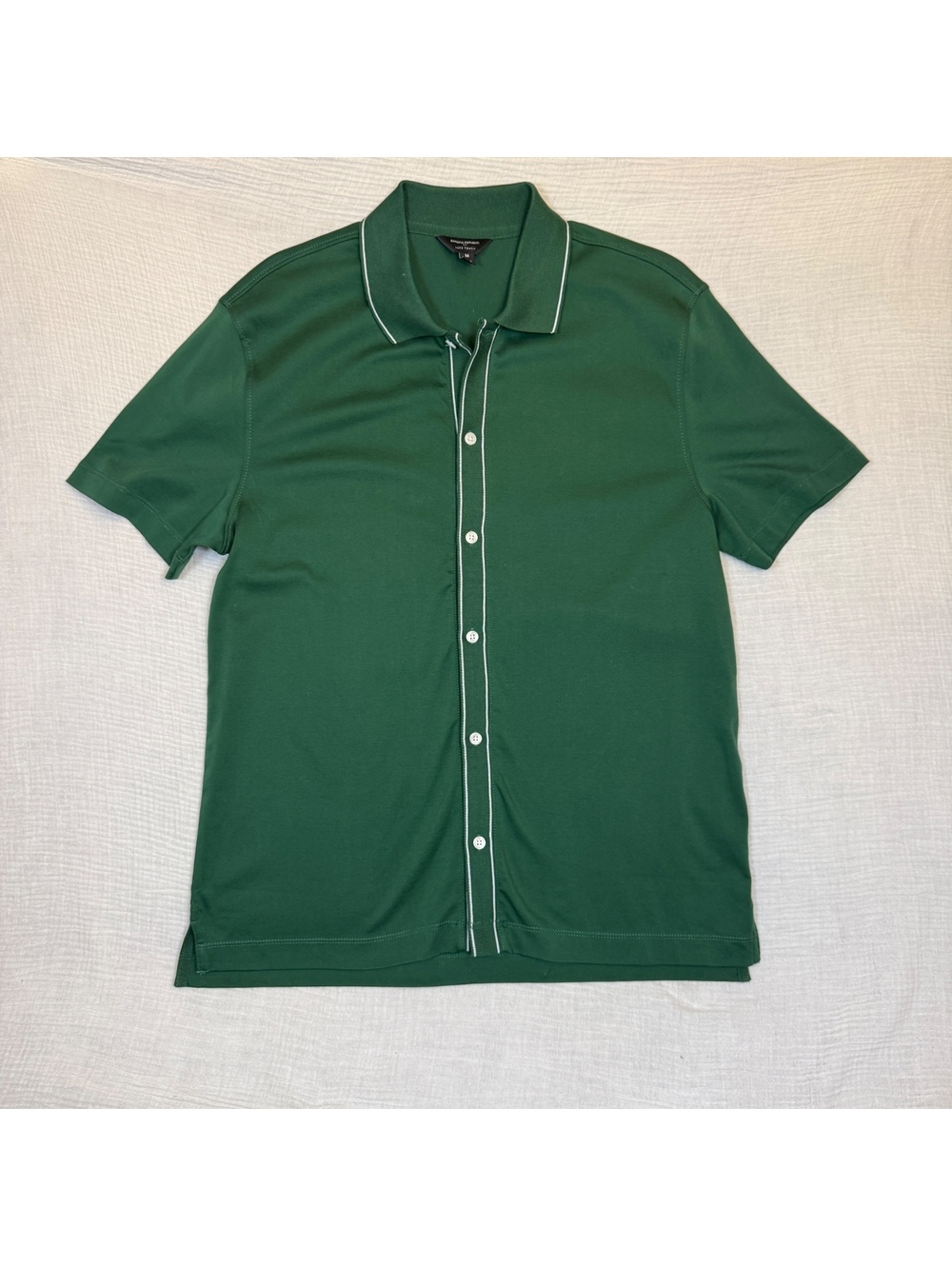 Banana Republic Luxe Touch Mens Medium Green Full Button Down Polo Shirt